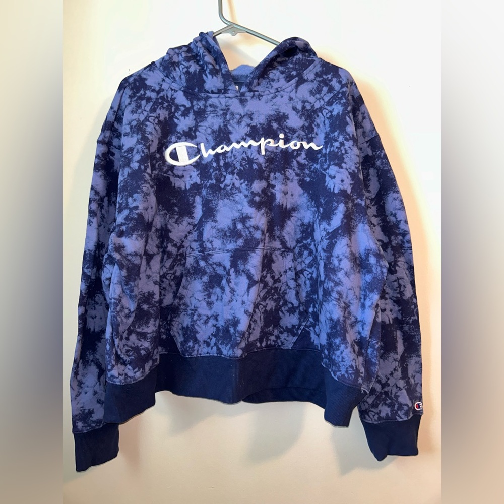 Champion Navy and Light Blue Tie-Dye Hoodie